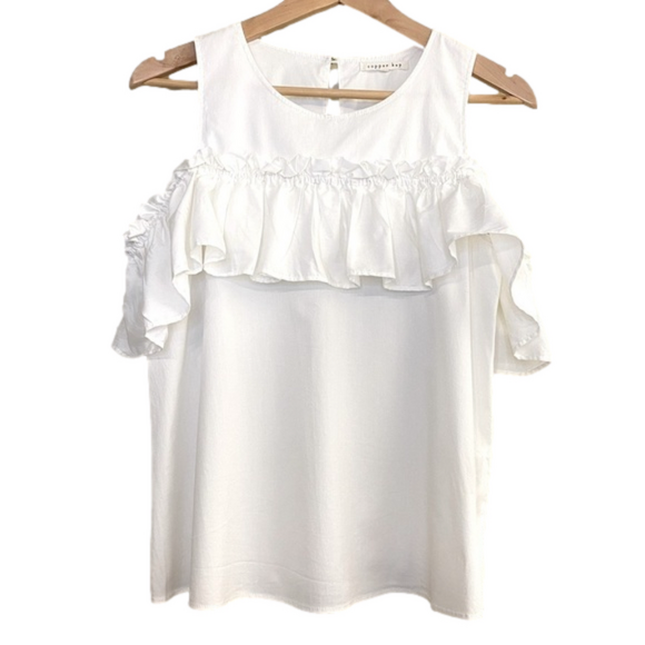 Copper Key Tops - Copper Key Ruffled Cold Shoulder Top Size S